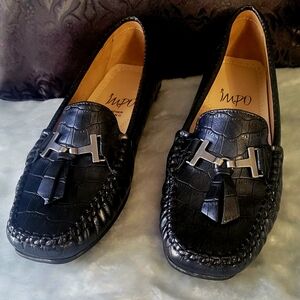 Impo Black Loafers with Silver Accent